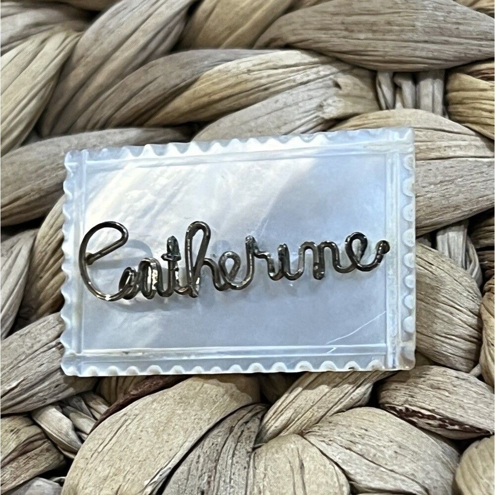 VTG Carved Mother of Pearl Shell Pin Brooch Gold Filled Wire Name Catherine - Picture 3 of 9